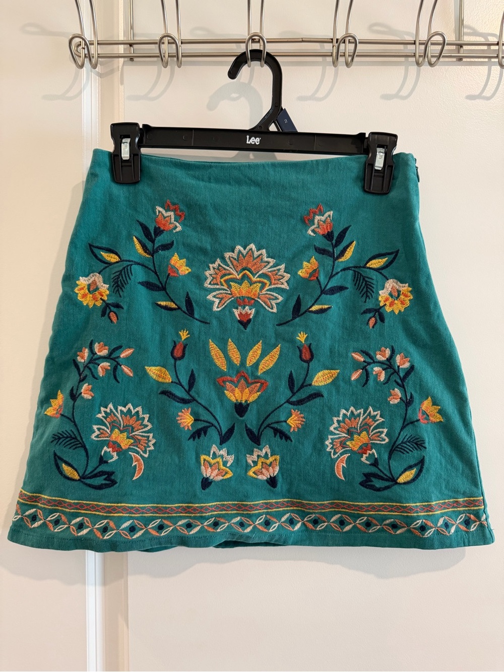 Flying Tomato Teal Embroidered A-Line Mini Skirt